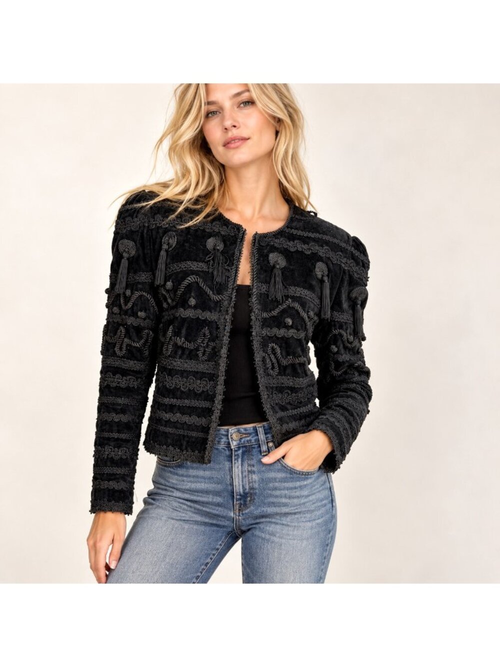 Vintage Lipton's Black Suede Fringe Detail Unique Cropped Jacket M